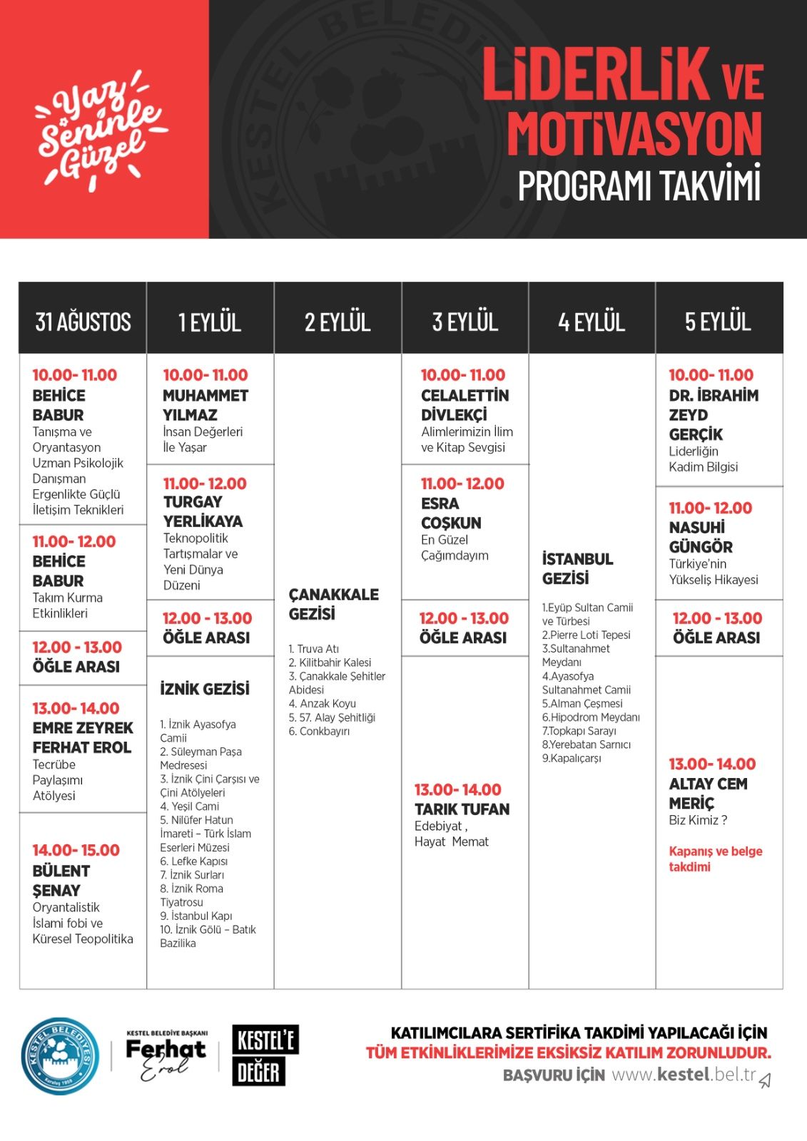 Liderlik ve Motivasyon Programı Takvimi