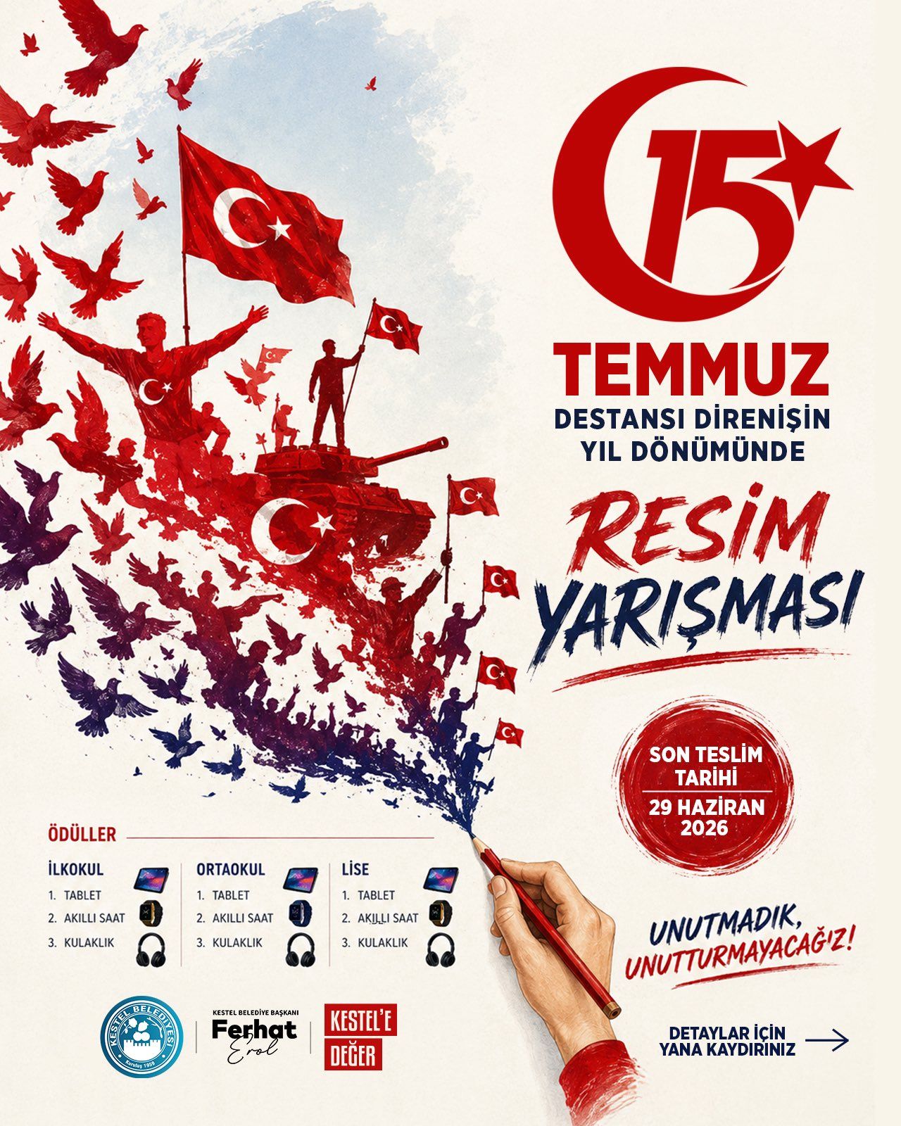 15 Temmuz’u, gelecek nesillerimizin hafızasında diri tutmak için Resim Yarışmamızı başlatıyoruz.